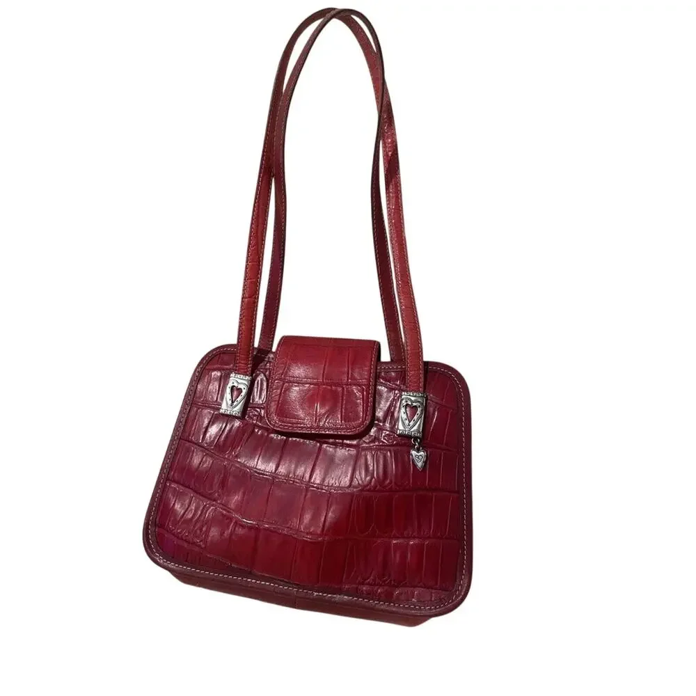 Brighton Red Leather Croc Embossed‎ Tote Bag / Purse